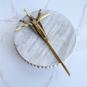 Vintage 10” Hanging Brass Religious Cross Crucifix Religious Decor